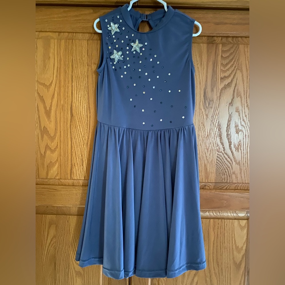 Balera Blue Sleeveless Dance Dress with Star Embellishments & Rhinestones SizeCM